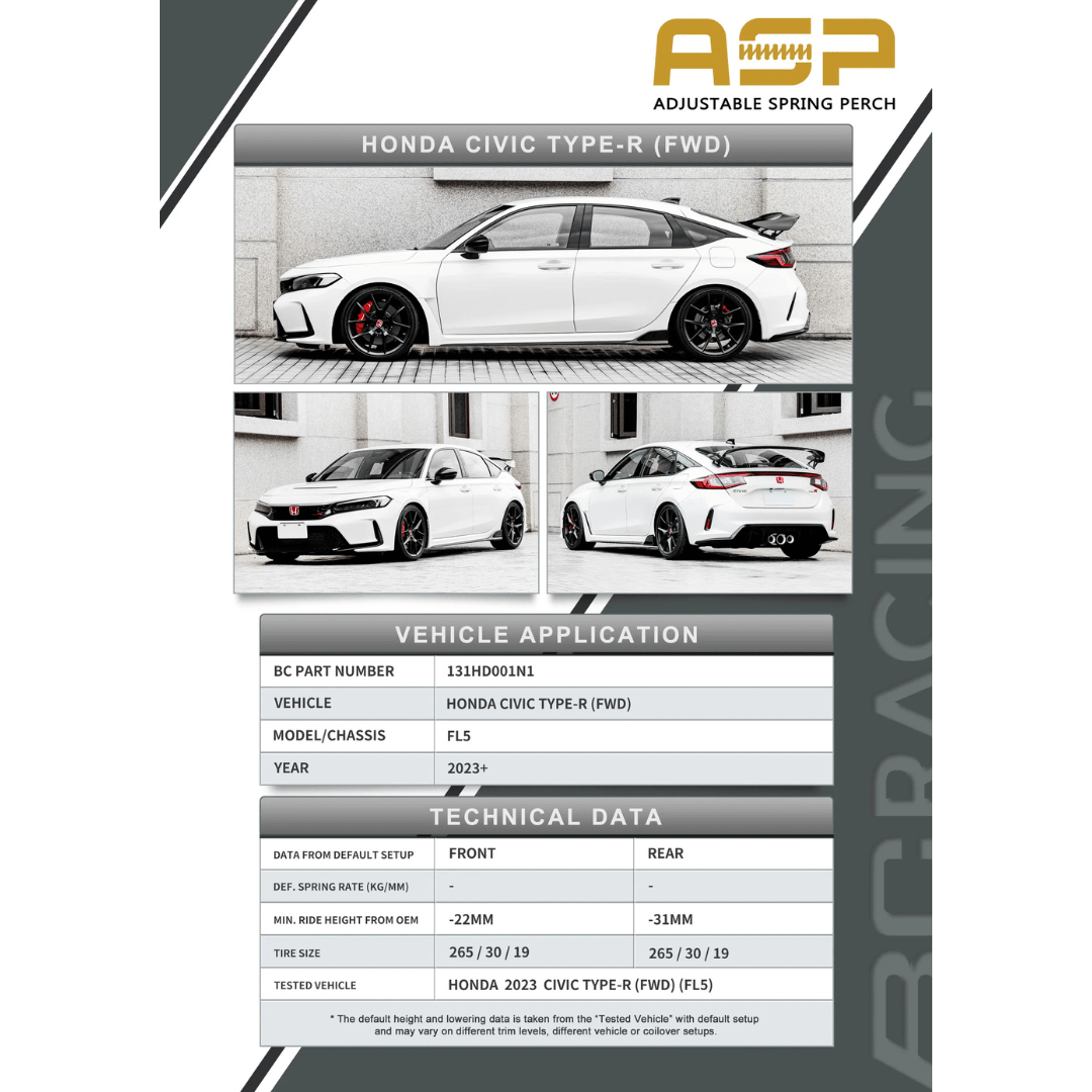 BC Racing Adjustable Spring Perch (ASP) Kit | 23+ Civic Type R FL5 - Unity Performance