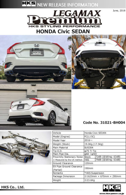 HKS Legamax Exhaust | 16 - 21 Civic Sedan 1.5T - Unity Performance